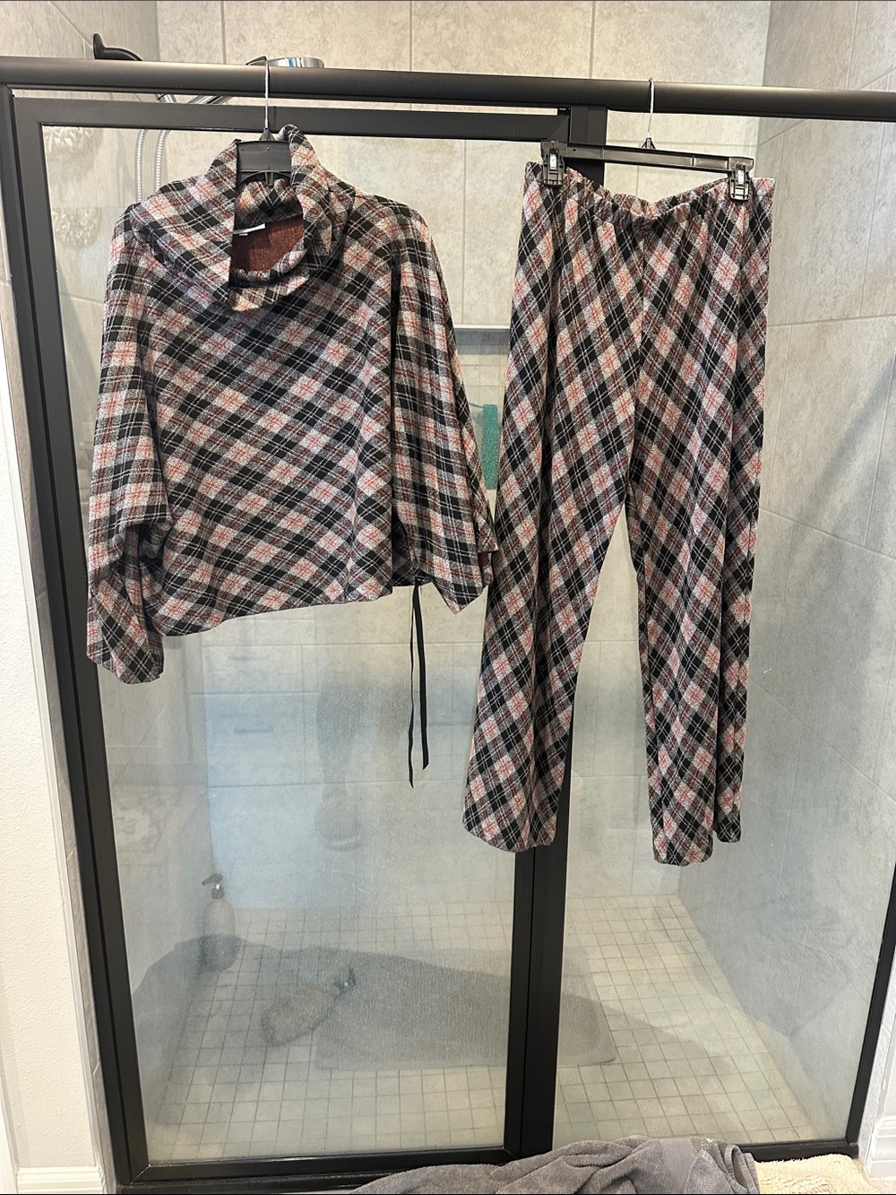 bryn Walker Pinkish red and Black Plaid Straight-Leg Pants & Cropped Top Set